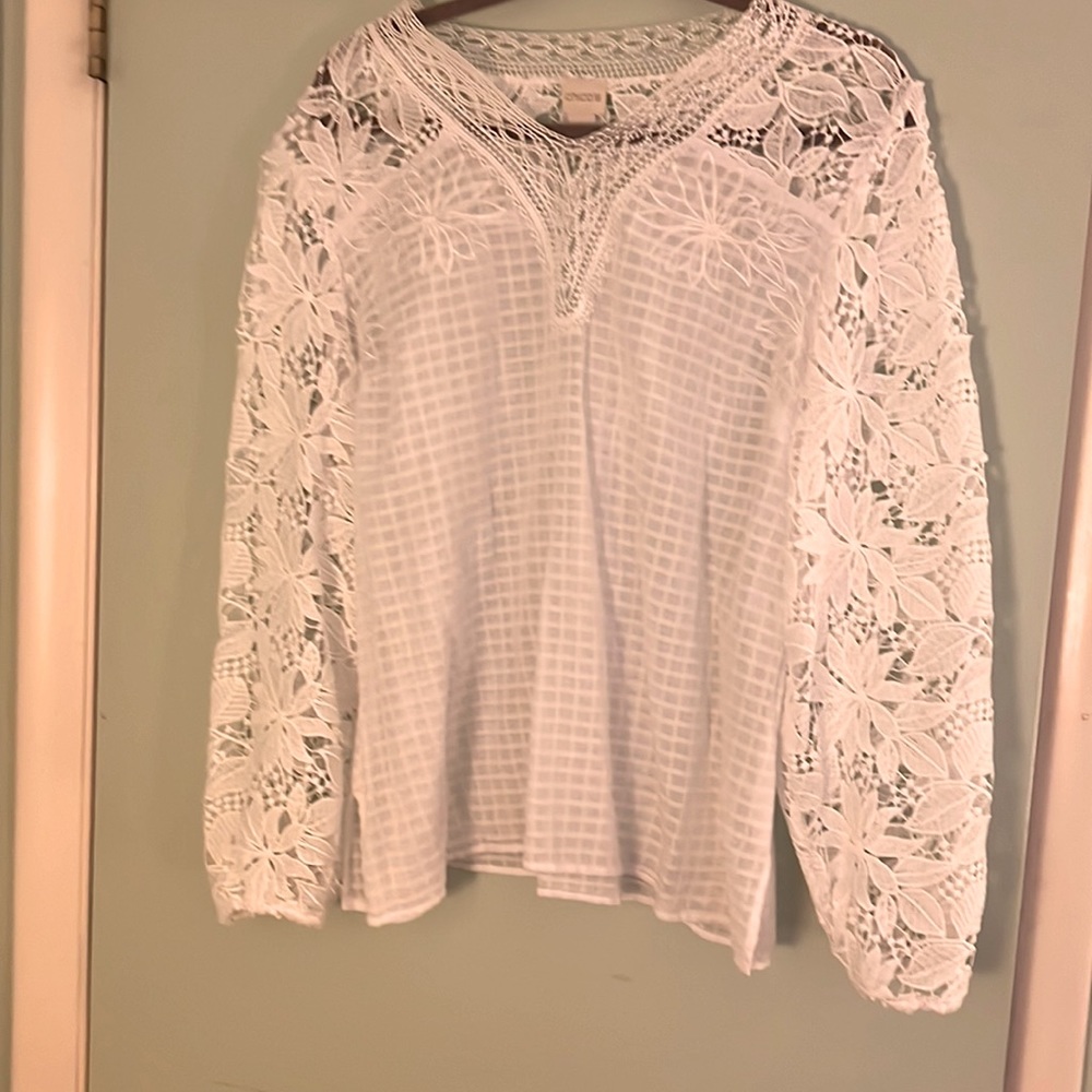 Chicos their size two beautiful white lace top. Worn one time.